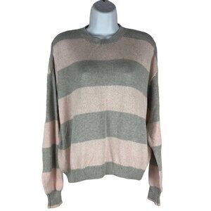 One Grey Day Womens Striped Knit Sweater In Sage & Blush Size S